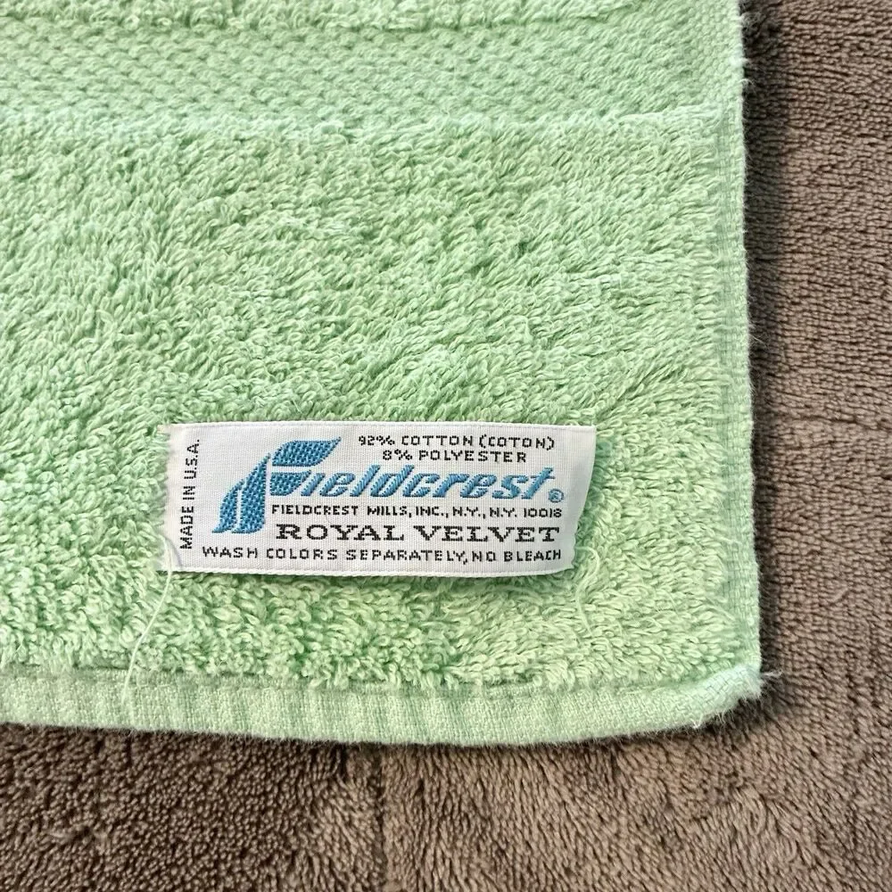 Vintage Fieldcrest Towel Set Green Stripe, 1 Bath, 2 Hand, 3 Pc Royal Velvet